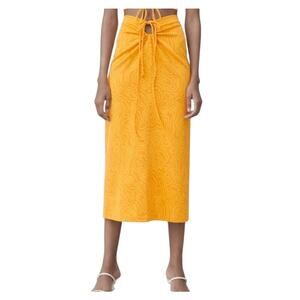 NWT ZARA Orange & Yellow Artsy Boho Keyhole waist Midi Skirt SMALL Beach Resort